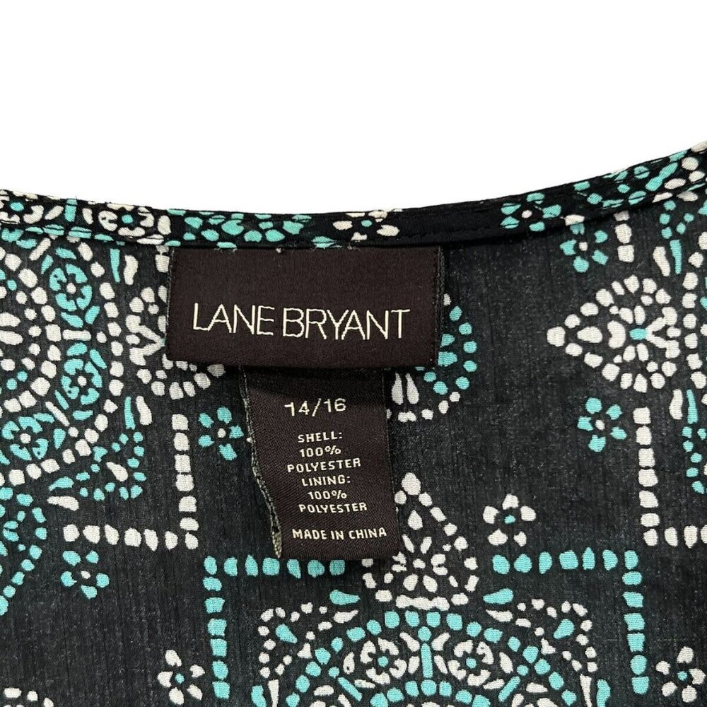 Lane Bryant Womens Plus Size 14/16 Black & Teal Belted Short Sleeve Top V Neck - Picture 3 of 11